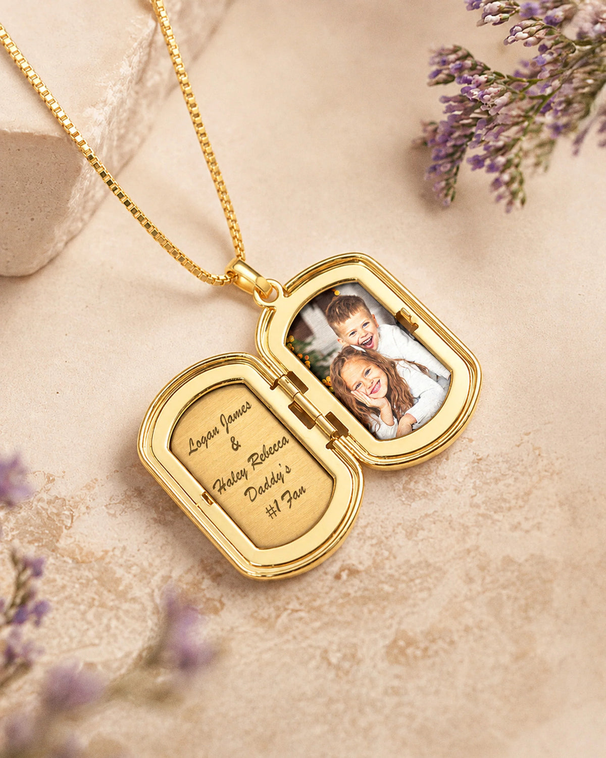 14k Gold Filled Dog Tag Photo Locket - 1 inch x 1-1/4 inch Gold Filled - lifestyle