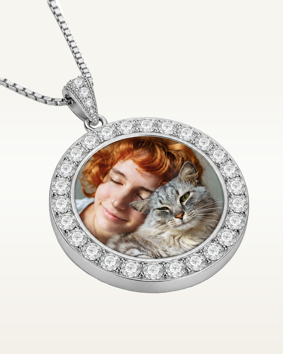 Sterling Silver & CZ Premium Round Photo Pendant