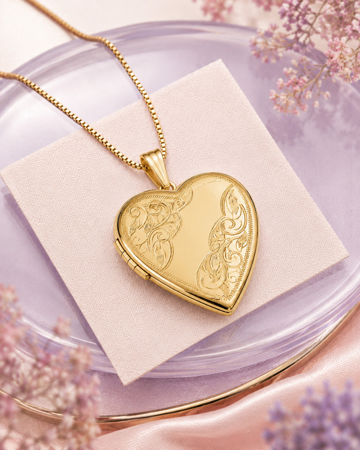 14k Gold Filled Floral Heart Photo Locket - 3/4 inch x 3/4 inch - lifestyle