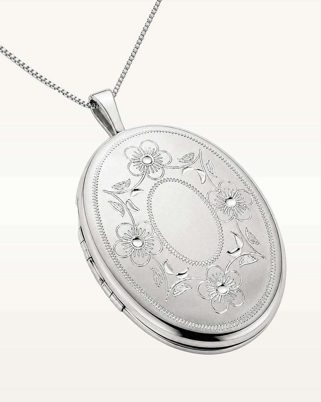 Sterling Silver Floral Oval Photo Locket