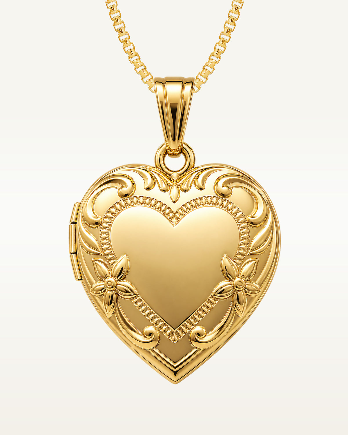 14k Yellow Gold  Floral Heart Photo Locket