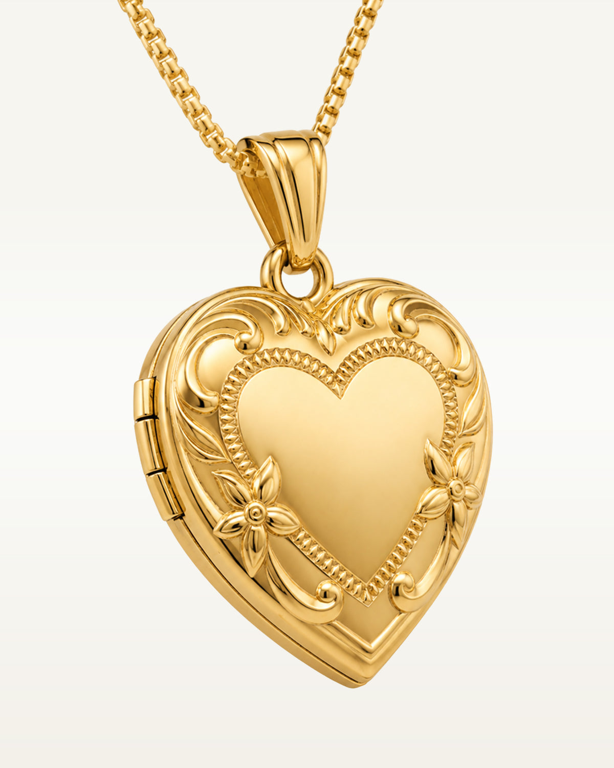 14k Yellow Gold  Floral Heart Photo Locket
