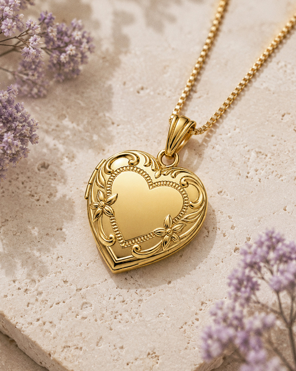 14k Yellow Gold  Floral Heart Photo Locket - lifestyle