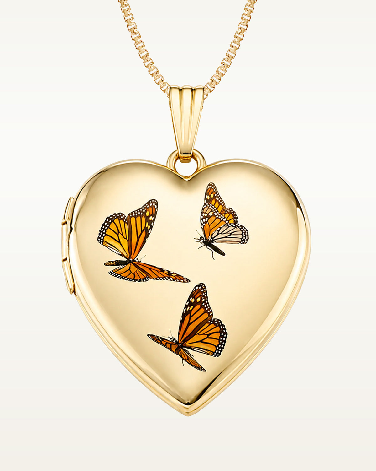 14K Yellow Gold Monarch Butterfly Heart Photo Locket