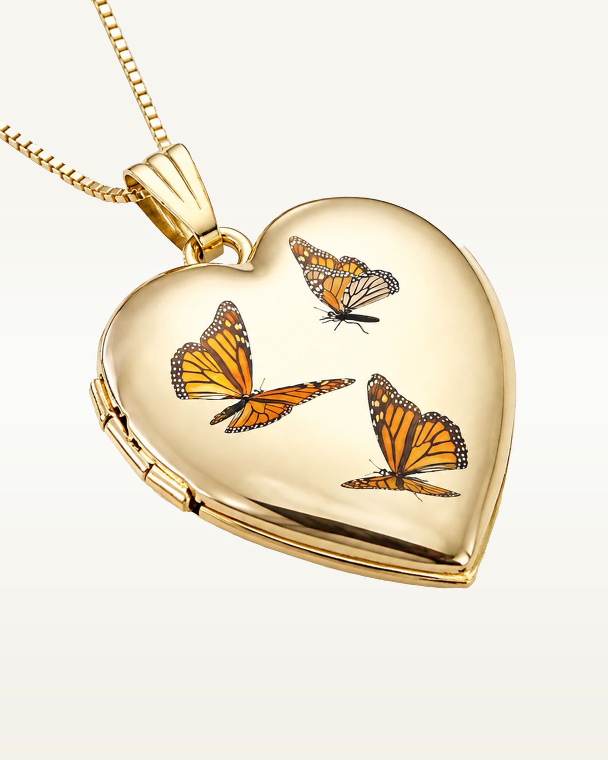 14K Yellow Gold Monarch Butterfly Heart Photo Locket