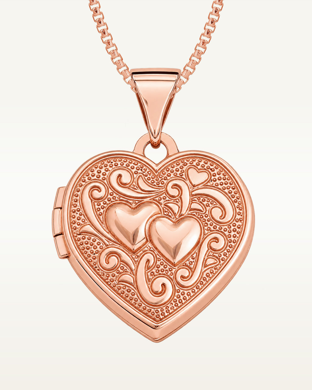 14k Rose Gold Double Heart Photo Locket