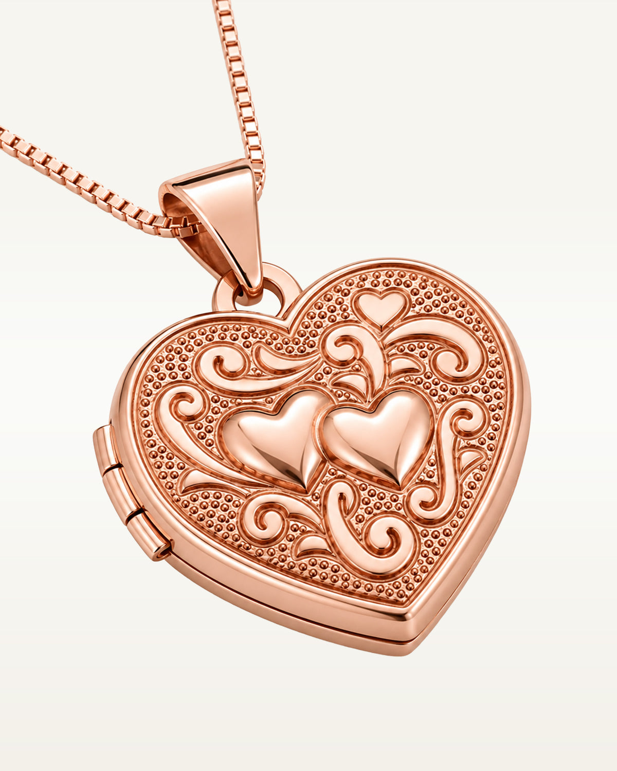 14k Rose Gold Double Heart Photo Locket