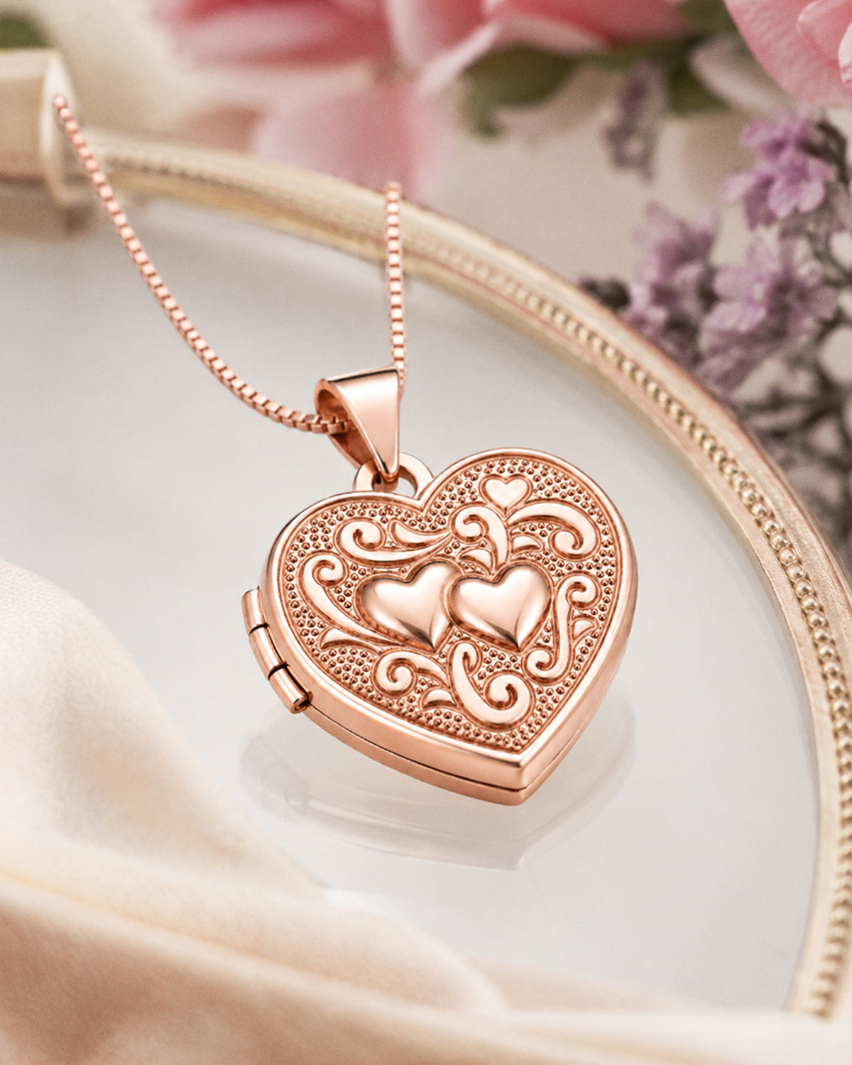 14k Rose Gold Double Heart Photo Locket - lifestyle