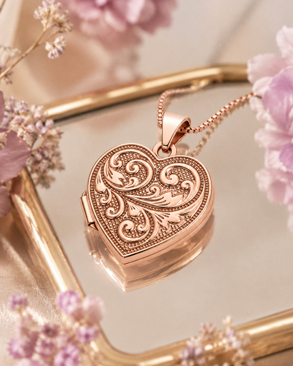 14k Rose Gold Floral Heart Photo Locket - lifestyle