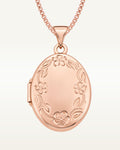 14k Rose Gold Floral Oval Photo Locket