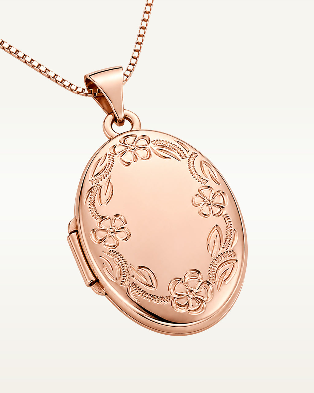 14k Rose Gold Floral Oval Photo Locket