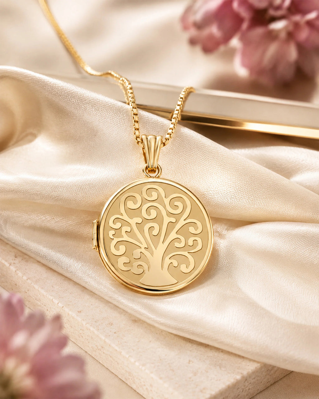 14k Gold Filled Tree Of Life Round Photo Locket - lifestyle