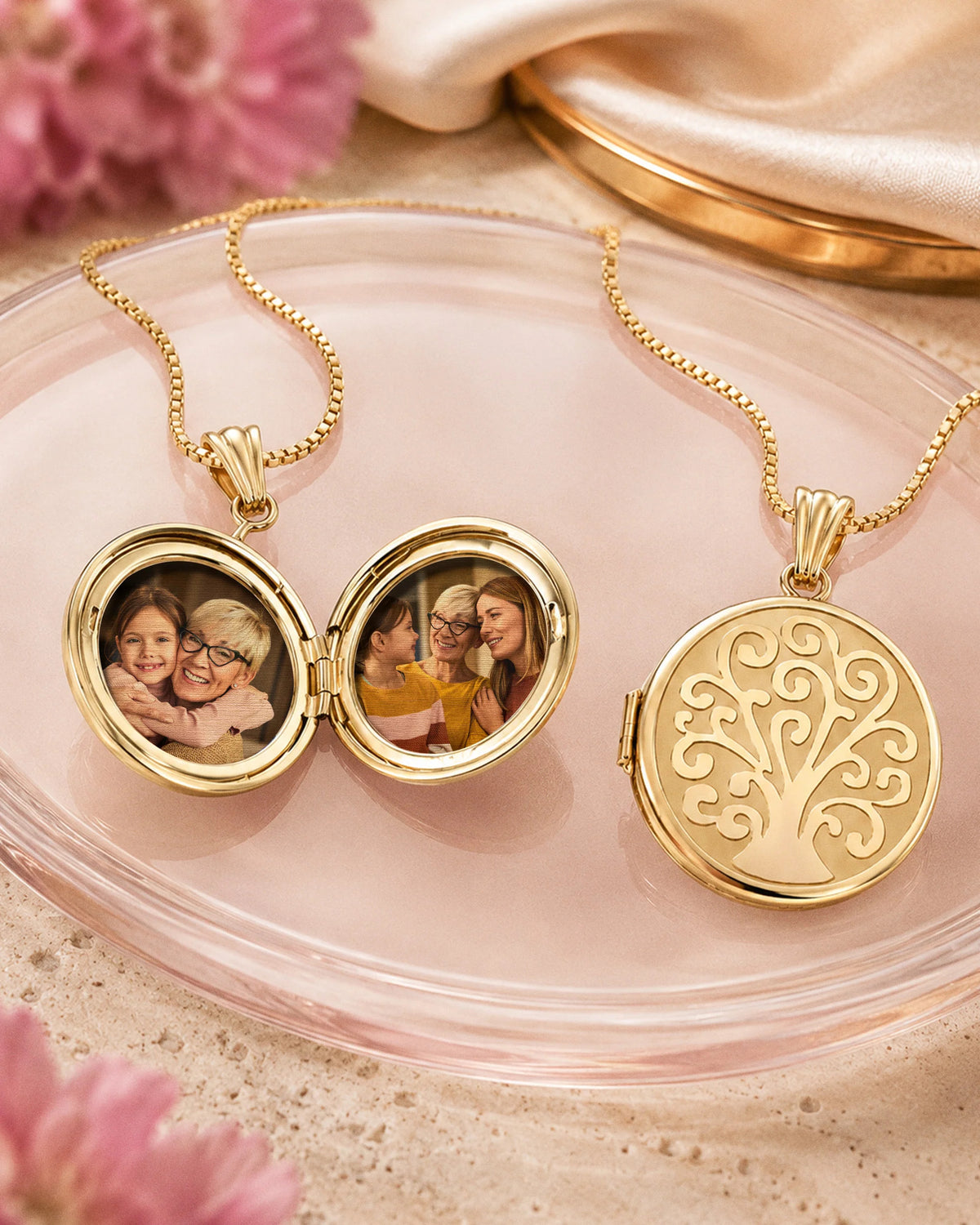 14k Gold Filled Tree Of Life Round Photo Locket - lifestyle