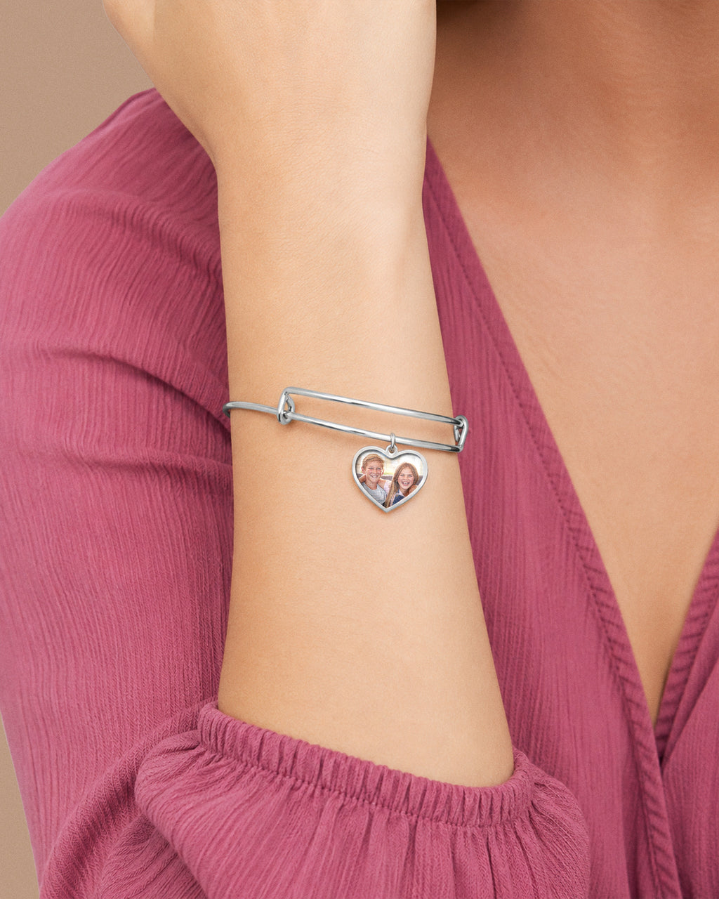 Expandable - Photo Charm Heart Expandable Bracelet - on model