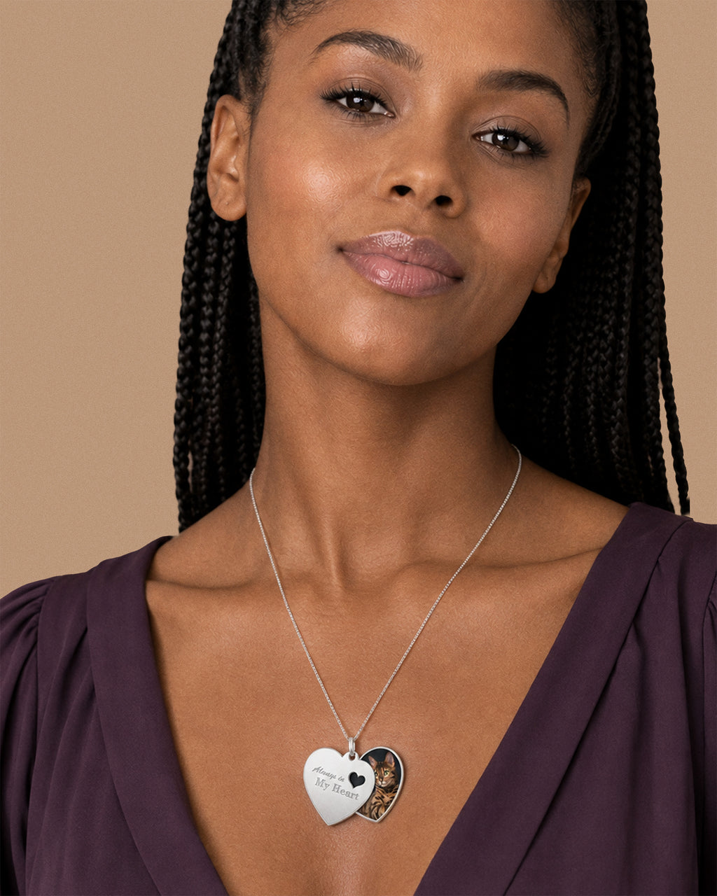 "Always In My Heart" Heart Swivel Photo Pendant - on model