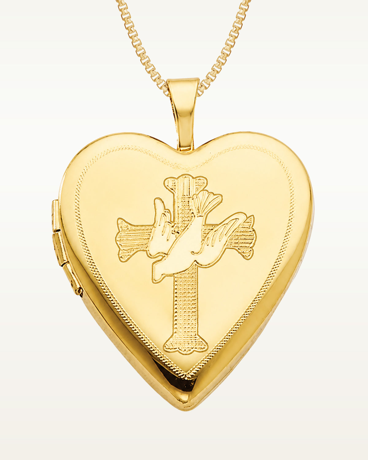 14k Gold Filled Dove & Cross Heart Photo Locket