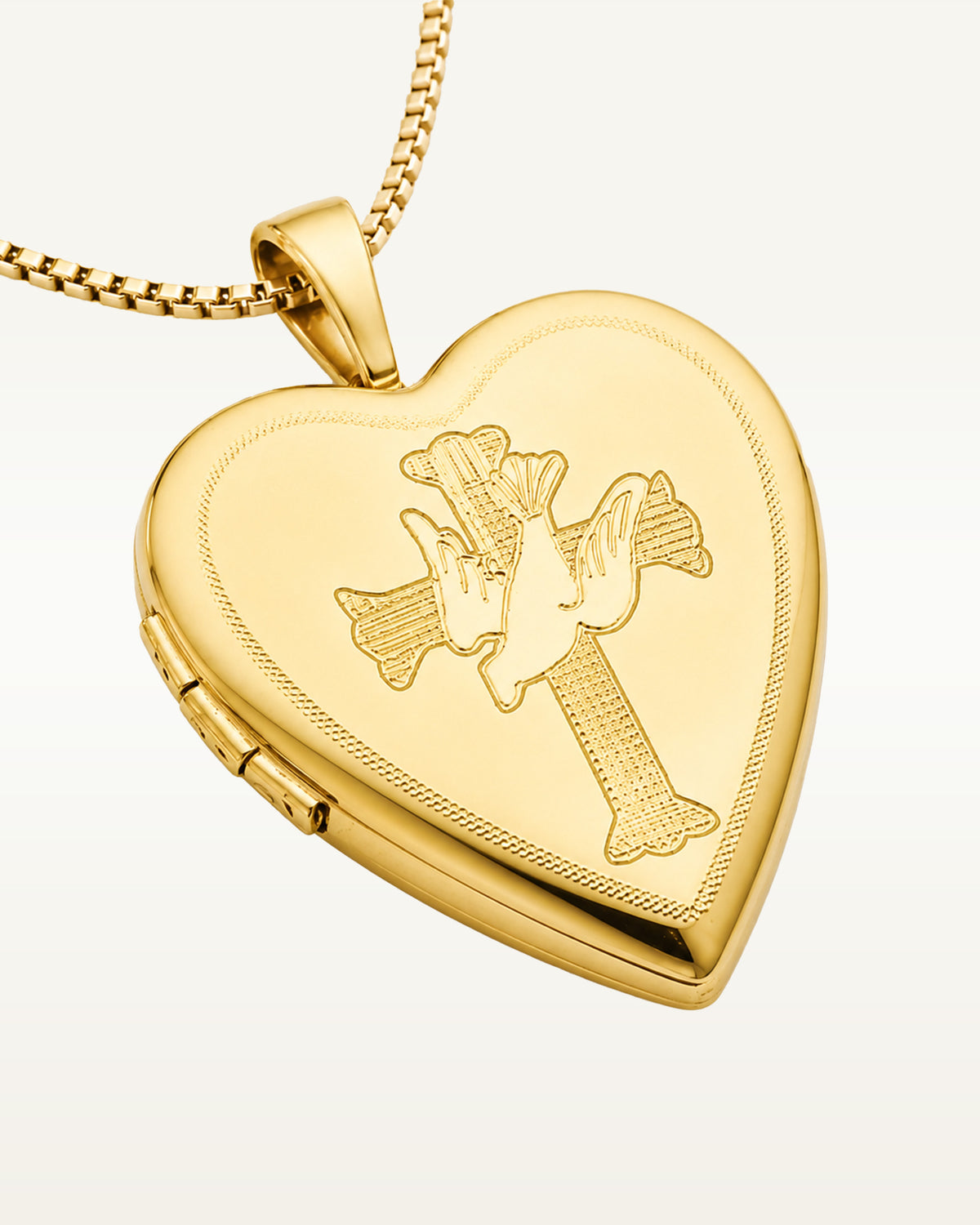 14k Gold Filled Dove & Cross Heart Photo Locket