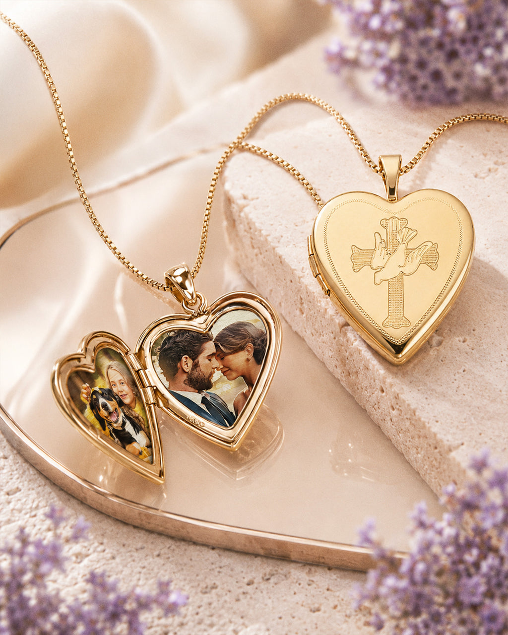 14k Gold Filled Dove & Cross Heart Photo Locket - lifestyle