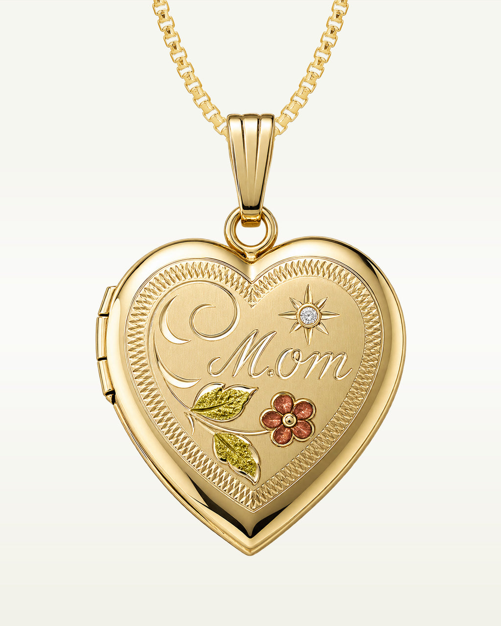 14k Gold Filled Mom Heart Photo Locket with Diamond