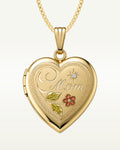 14k Gold Filled Mom Heart Photo Locket with Diamond