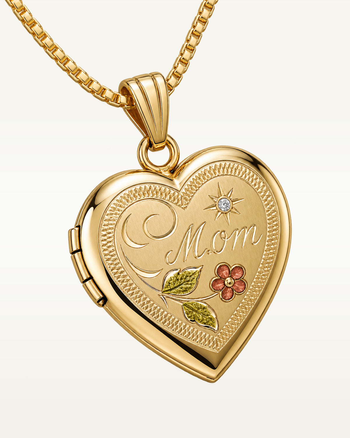 14k Gold Filled Mom Heart Photo Locket with Diamond