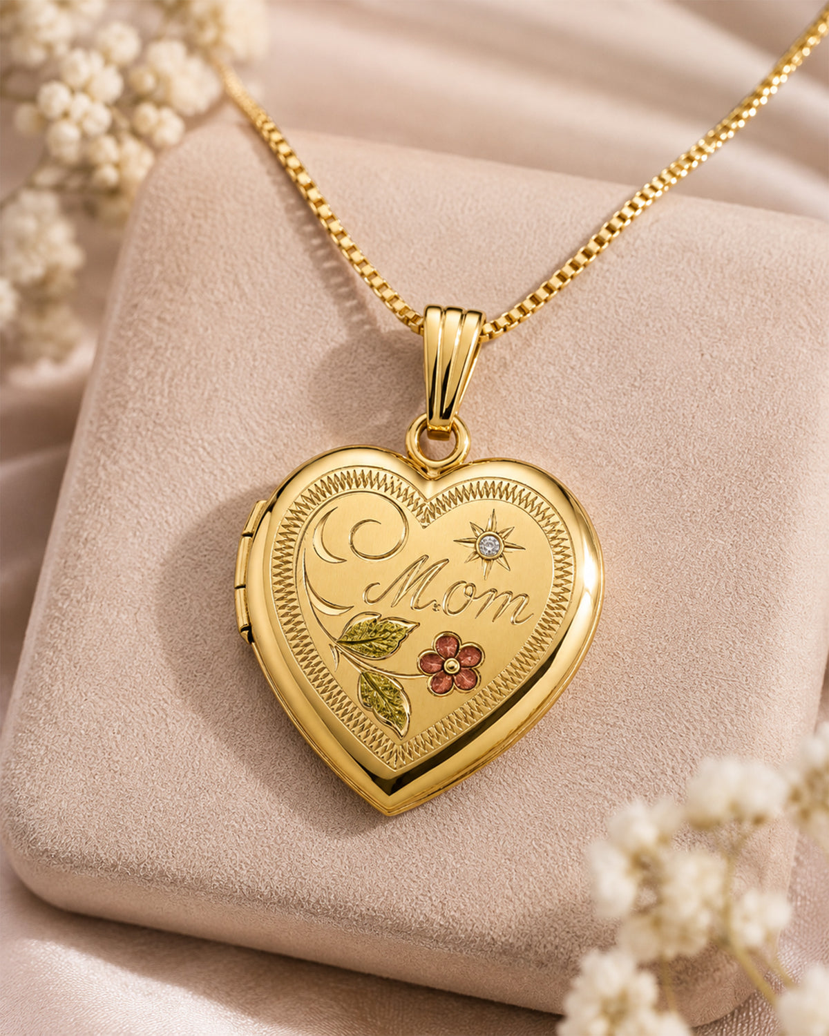 14k Gold Filled Mom Heart Photo Locket with Diamond - lifestyle