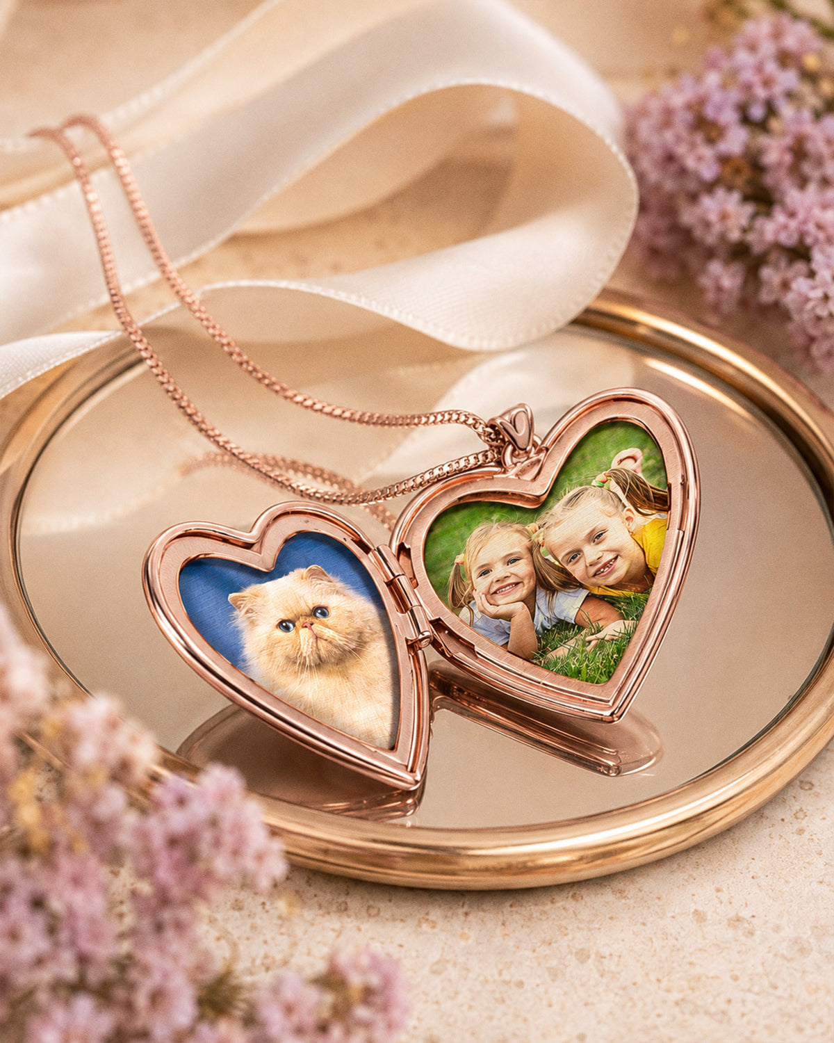 Rose Gold Plated Heart Photo Locket with Cubic Zirconia - lifestyle