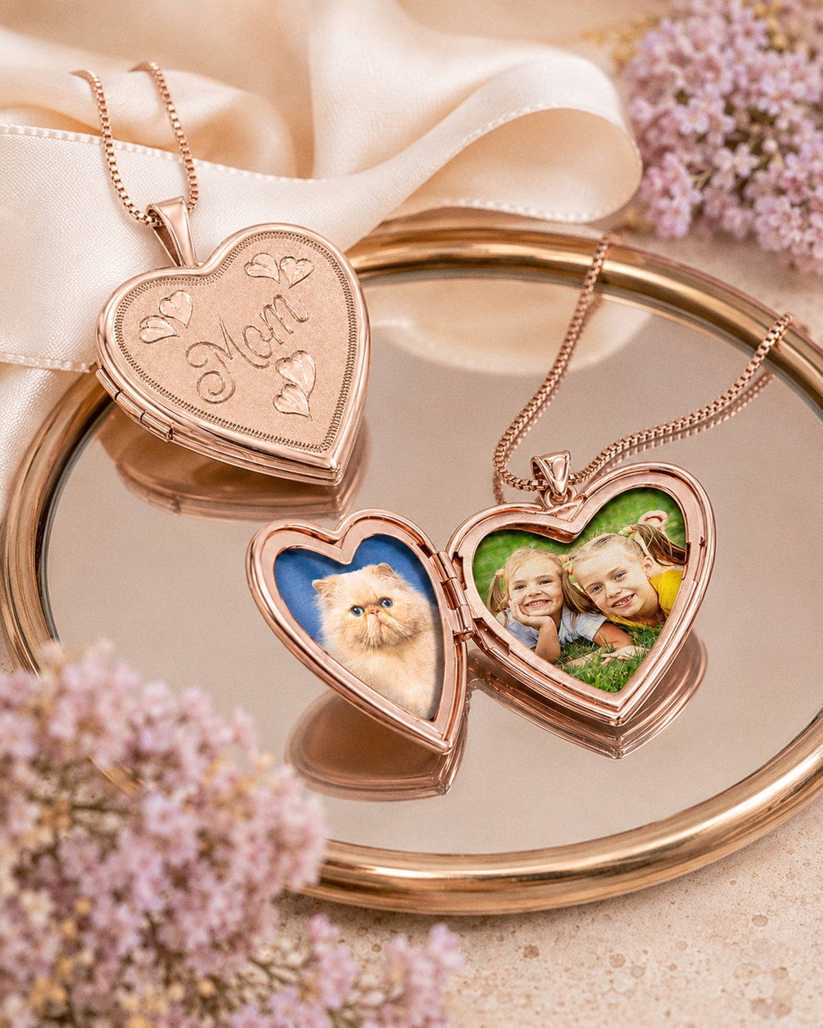 Rose Gold Plated Mom Heart Photo Locket - lifestyle