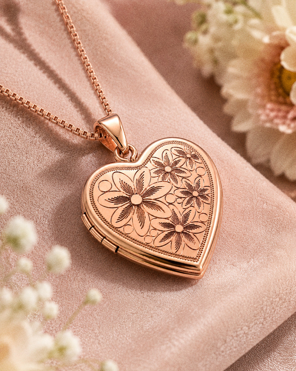 Rose Gold Plated Floral Heart Photo Locket - lifestyle