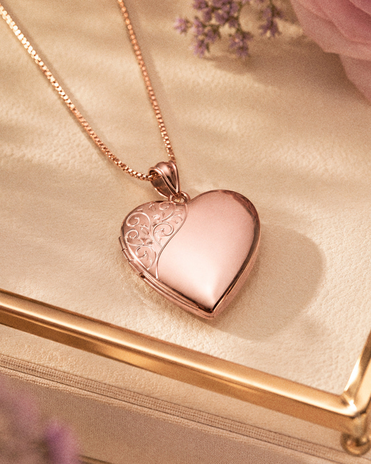 Rose Gold Plated Floral Heart Photo Locket - lifestyle