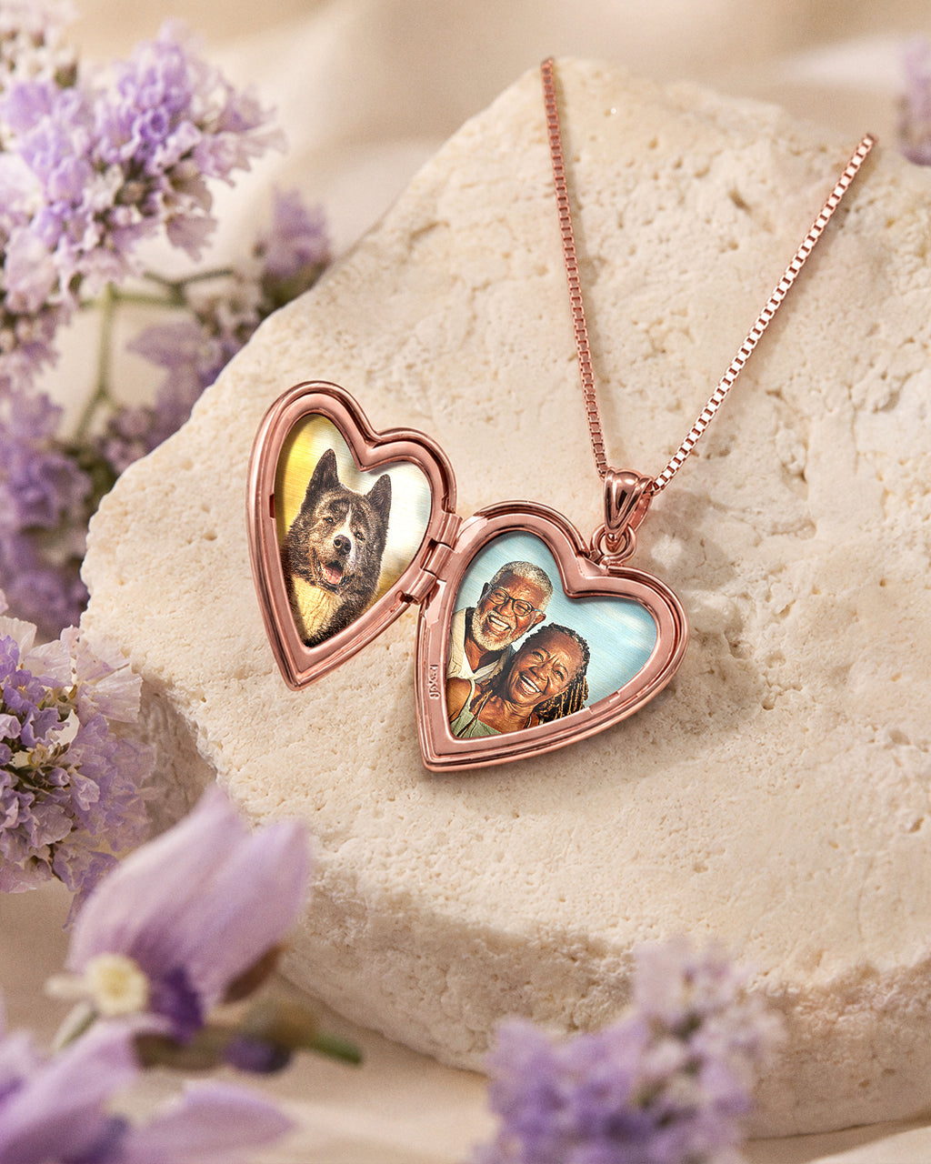 Rose Gold Plated Floral Heart Photo Locket - lifestyle