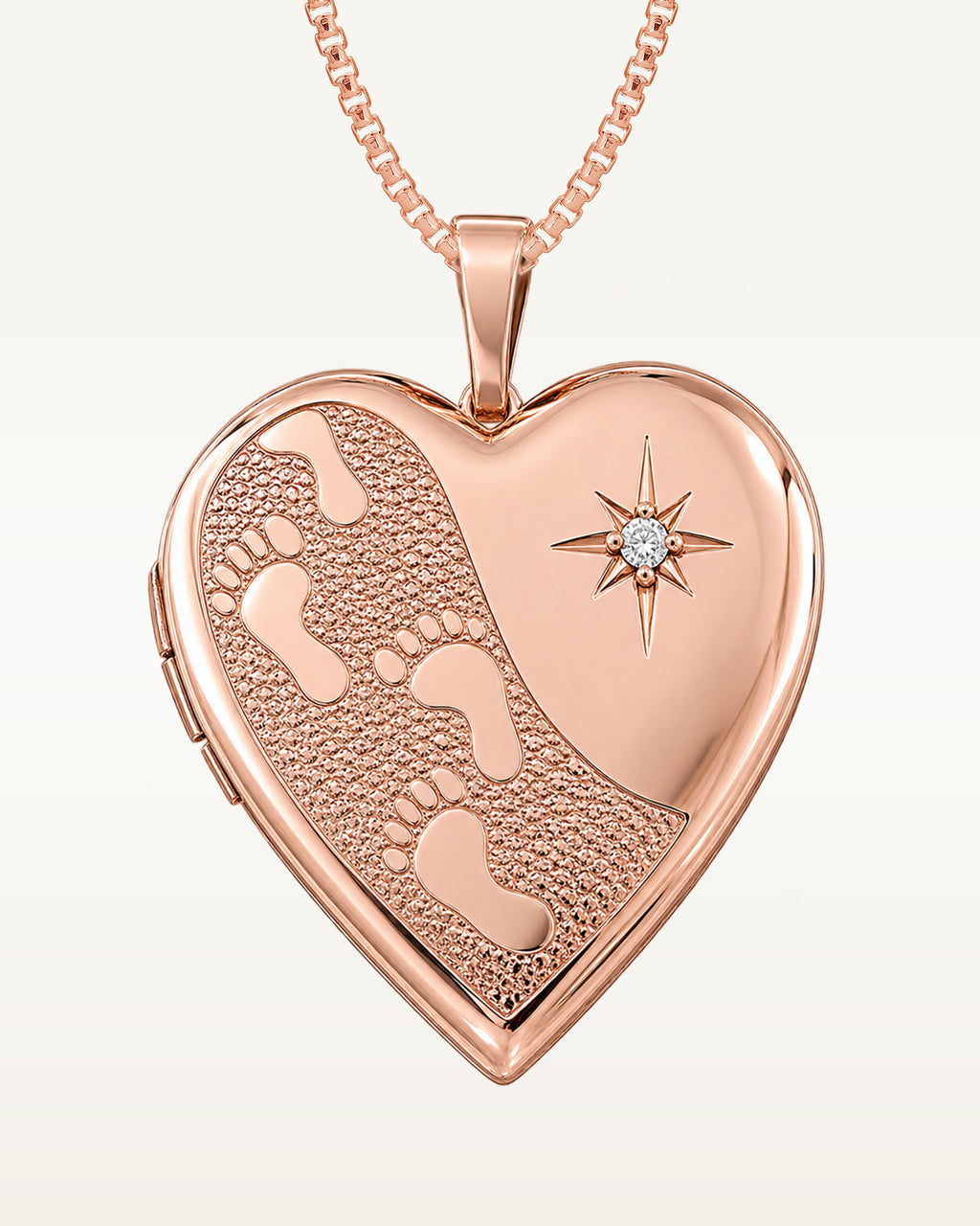 Rose Gold Plated Footprints Heart Photo Locket with Diamond