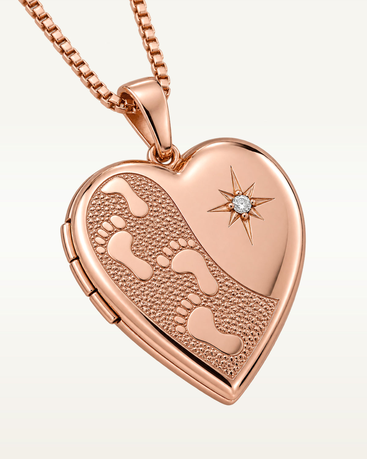 Rose Gold Plated Footprints Heart Photo Locket with Diamond