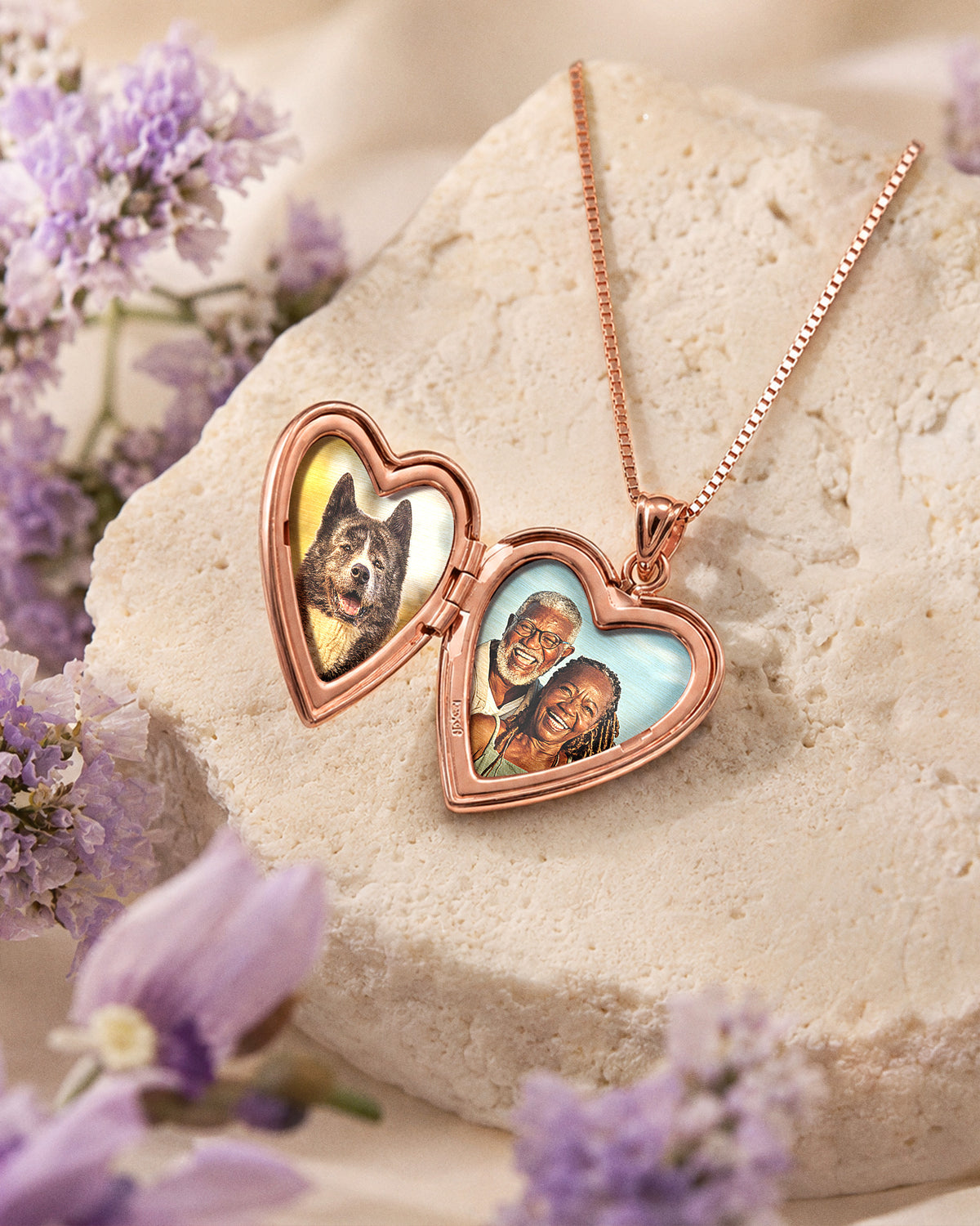 Rose Gold Plated Footprints Heart Photo Locket with Diamond - lifestyle