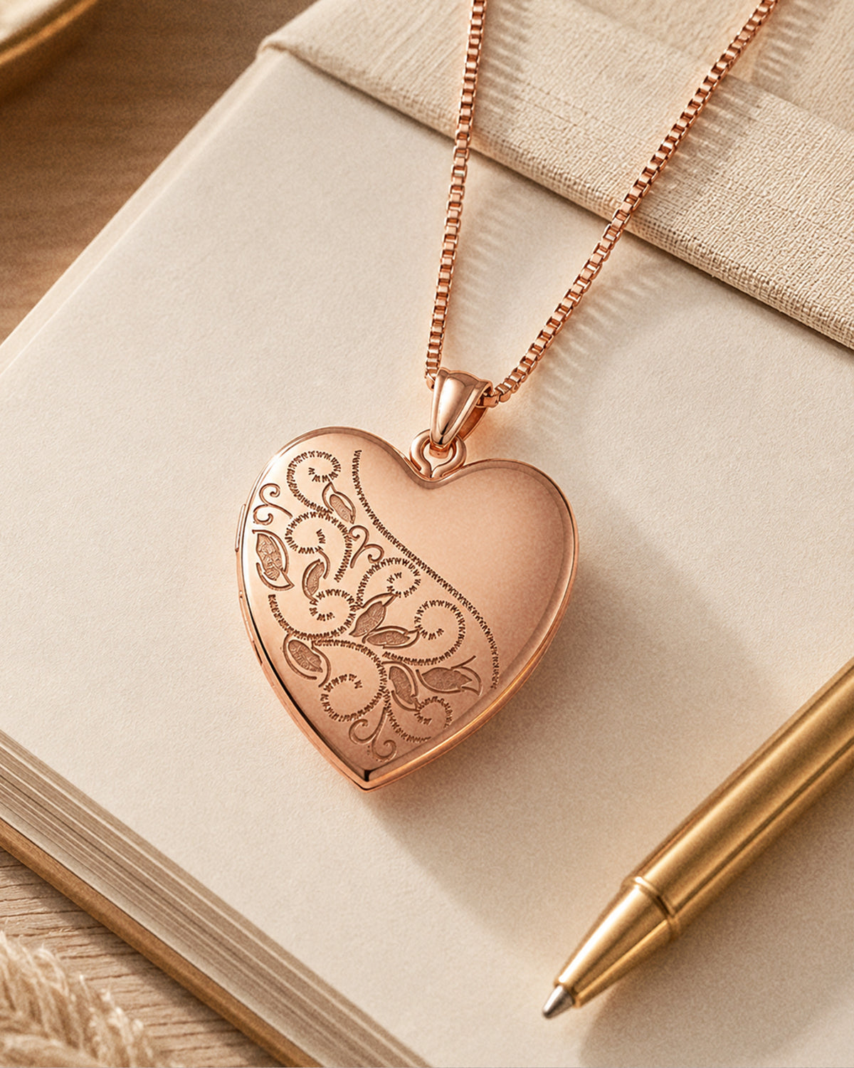 Rose Gold Plated Floral Heart Photo Locket - lifestyle