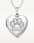 Sterling Silver Personalized Paw Print Heart Photo Locket