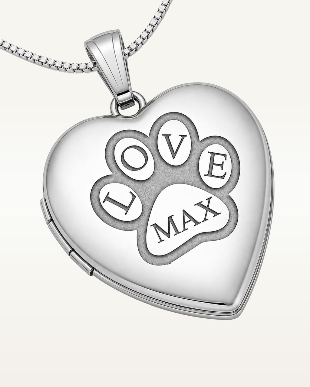 Sterling Silver Personalized Paw Print Heart Photo Locket