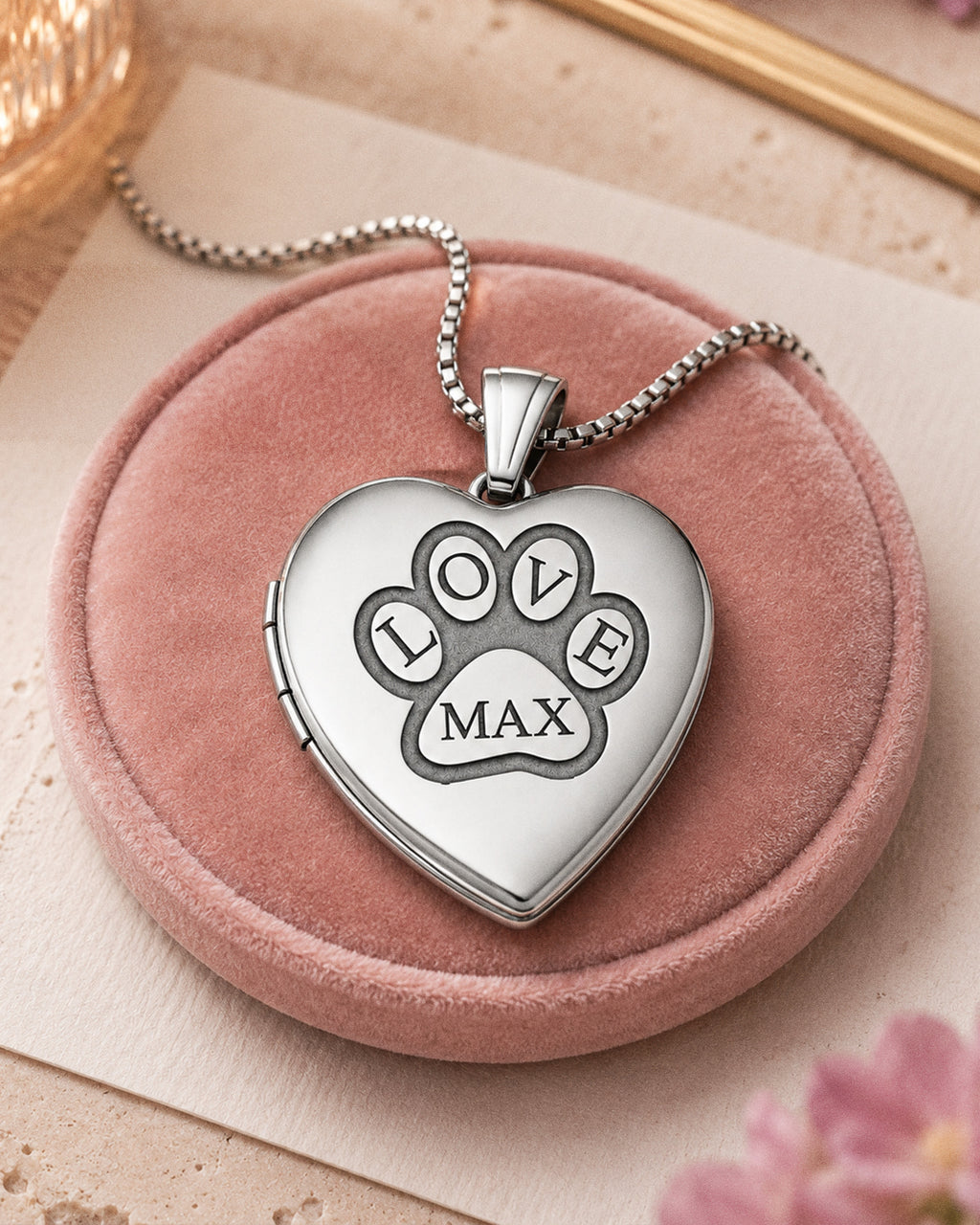Sterling Silver Personalized Paw Print Heart Photo Locket - lifestyle