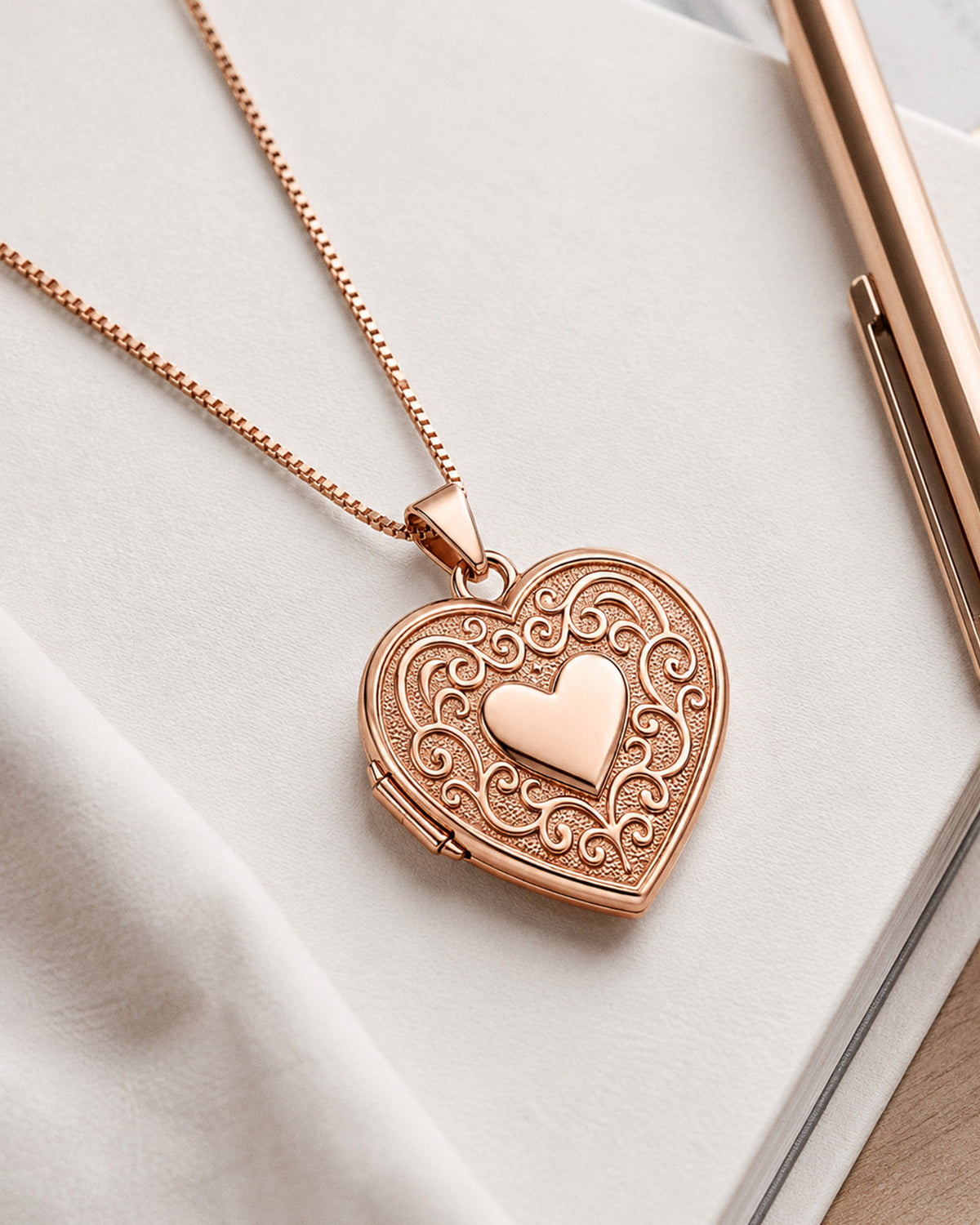 14k Rose Gold Floral Heart Photo Locket - lifestyle