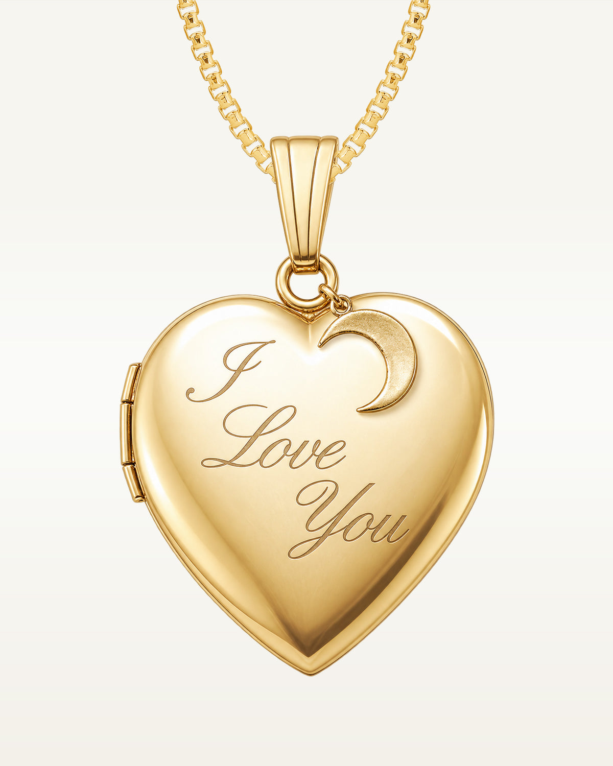 14k Yellow Gold ' I Love You To the Moon and Back ' Heart Photo Locket