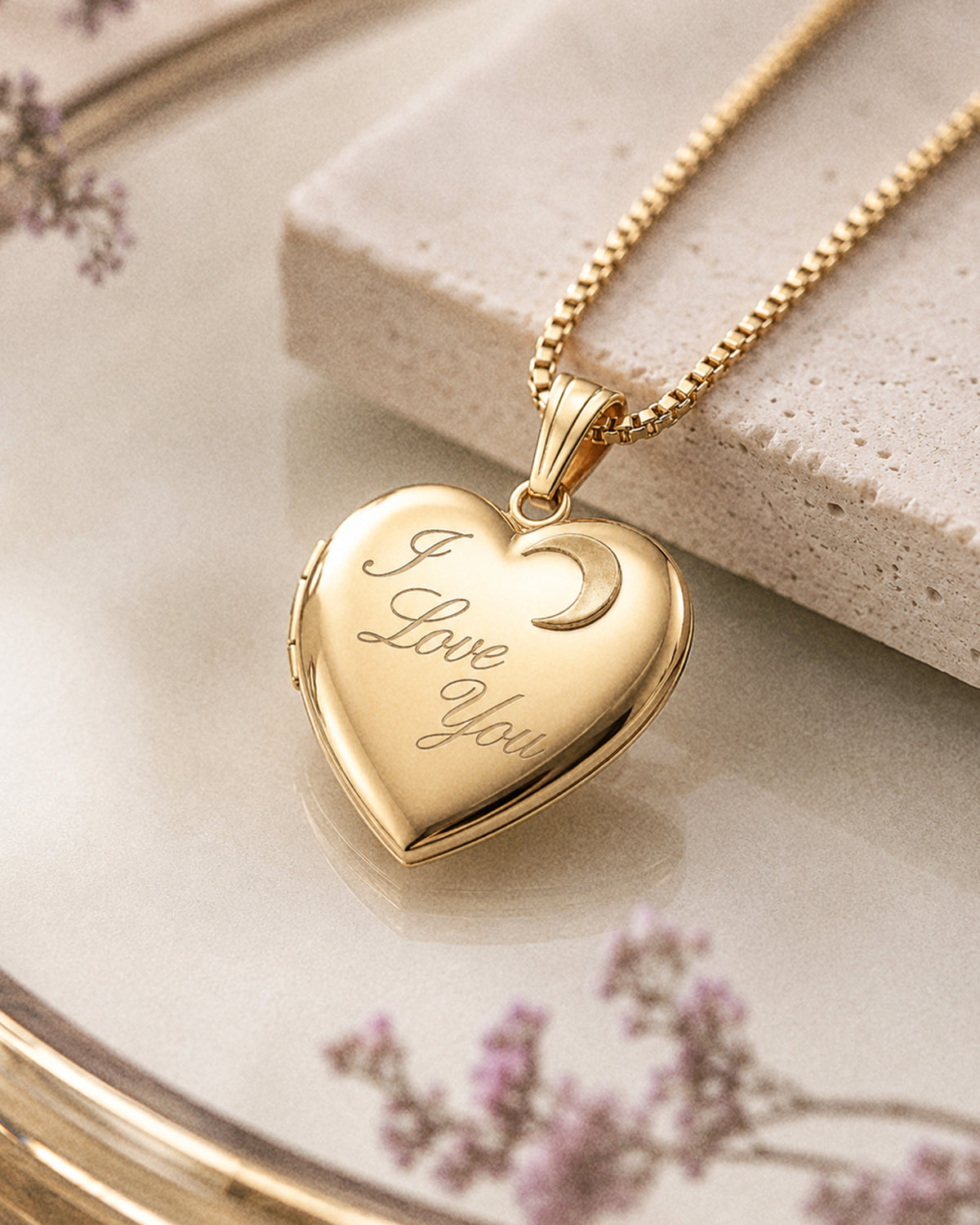 14k Yellow Gold ' I Love You To the Moon and Back ' Heart Photo Locket - lifestyle