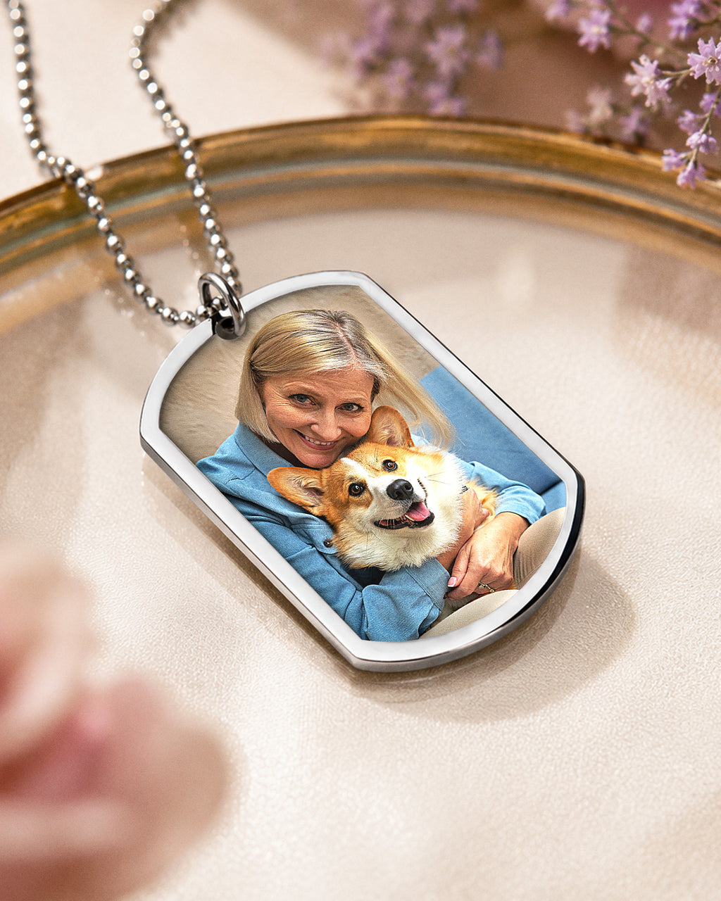 Stainless Steel Photo Dog Tag Photo Pendant w- 24 inch Ball Chain - lifestyle