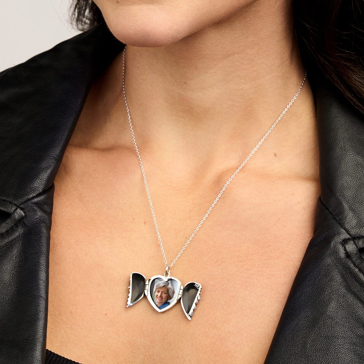 Silver Angel Wing Heart Photo Locket