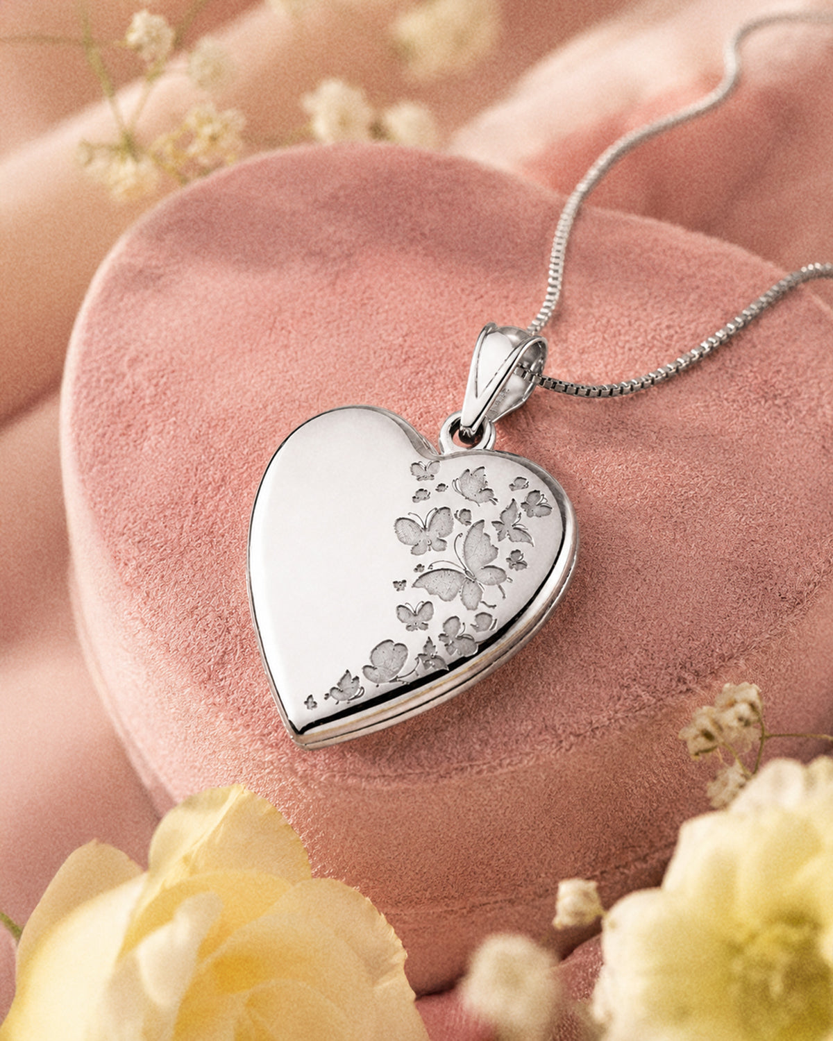 14K White Gold Butterfly Heart Photo Locket - lifestyle