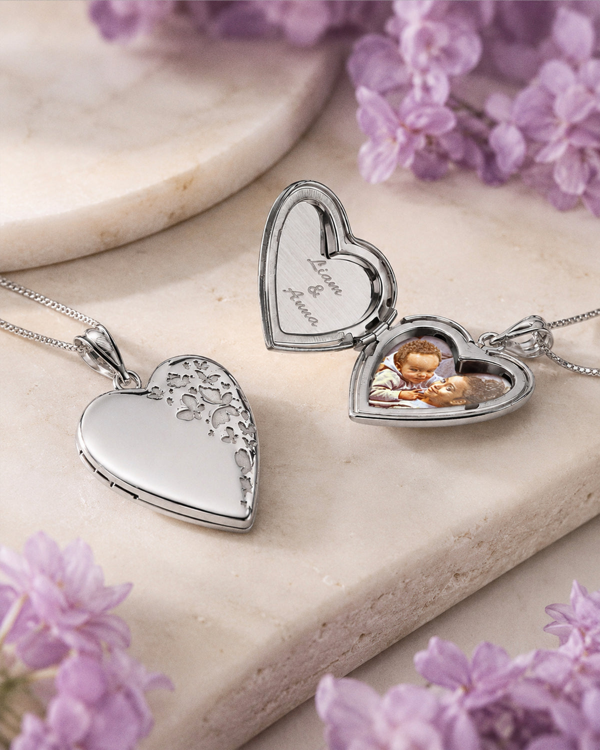 14K White Gold Butterfly Heart Photo Locket - lifestyle