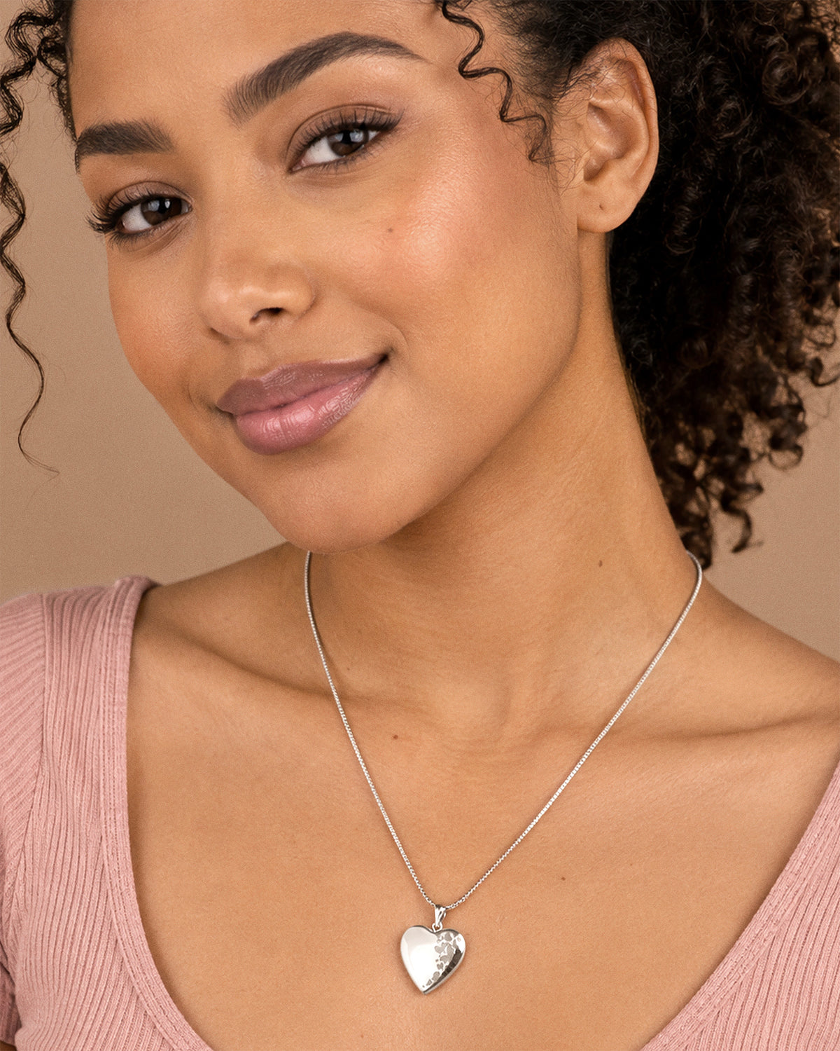 14K White Gold Butterfly Heart Photo Locket - on model