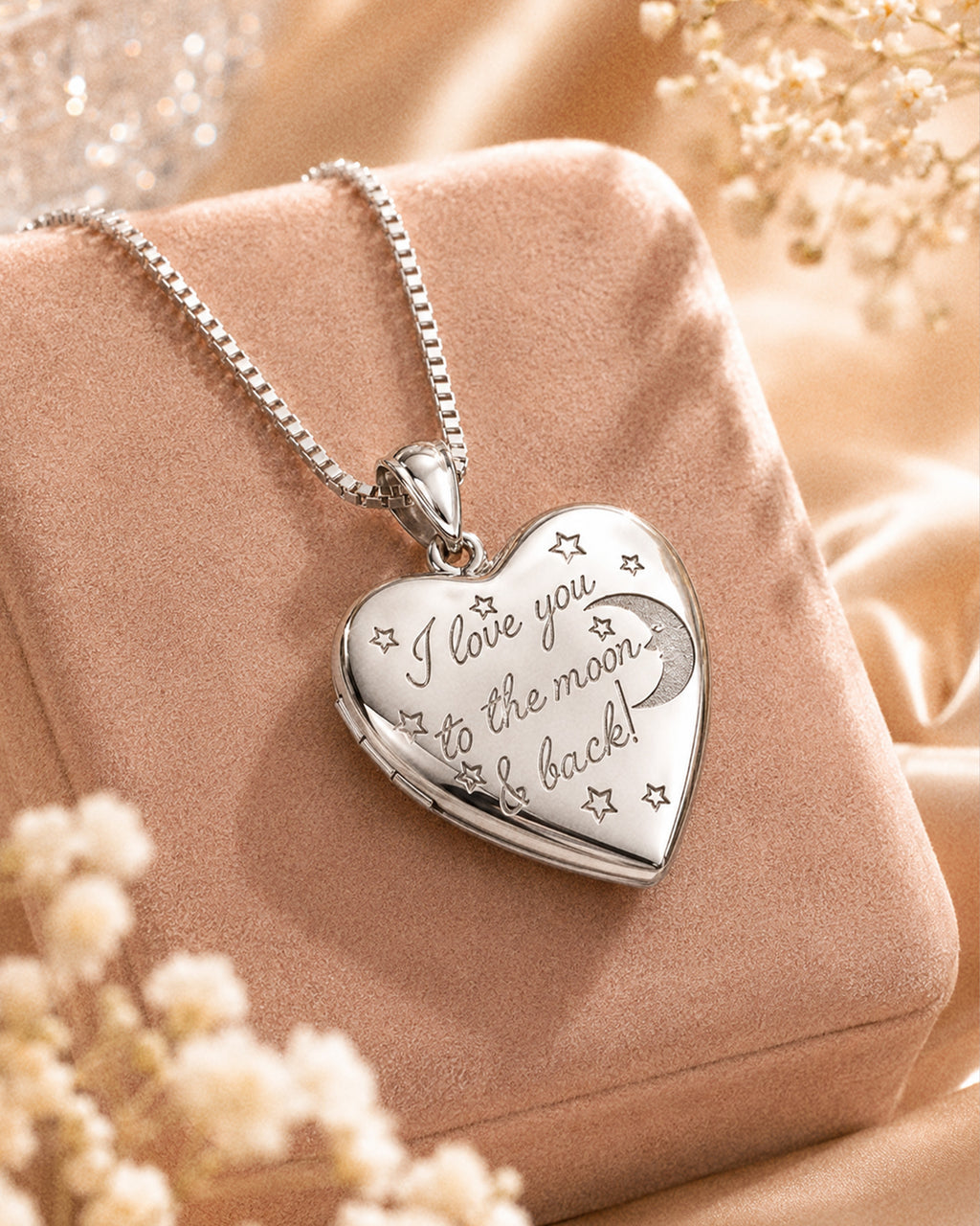 Sterling Silver " To The Moon & Back " Heart Photo Locket - lifestyle