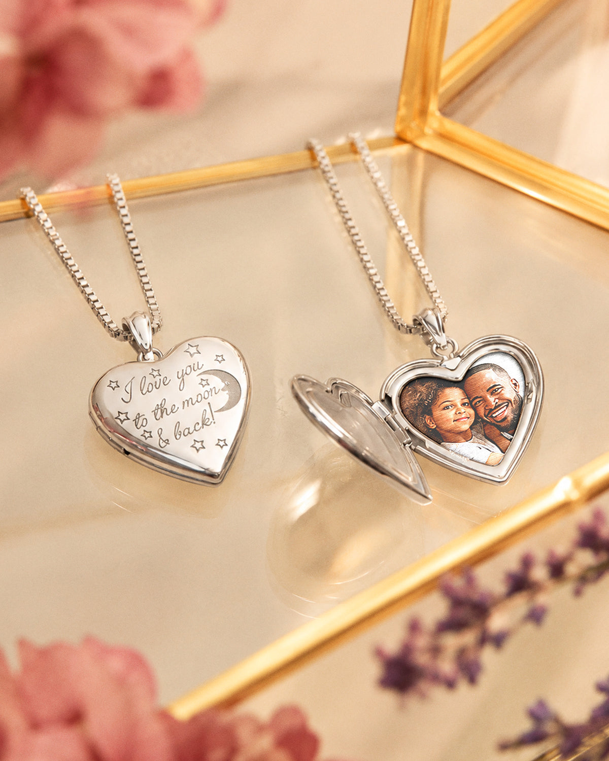 Sterling Silver " To The Moon & Back " Heart Photo Locket - lifestyle