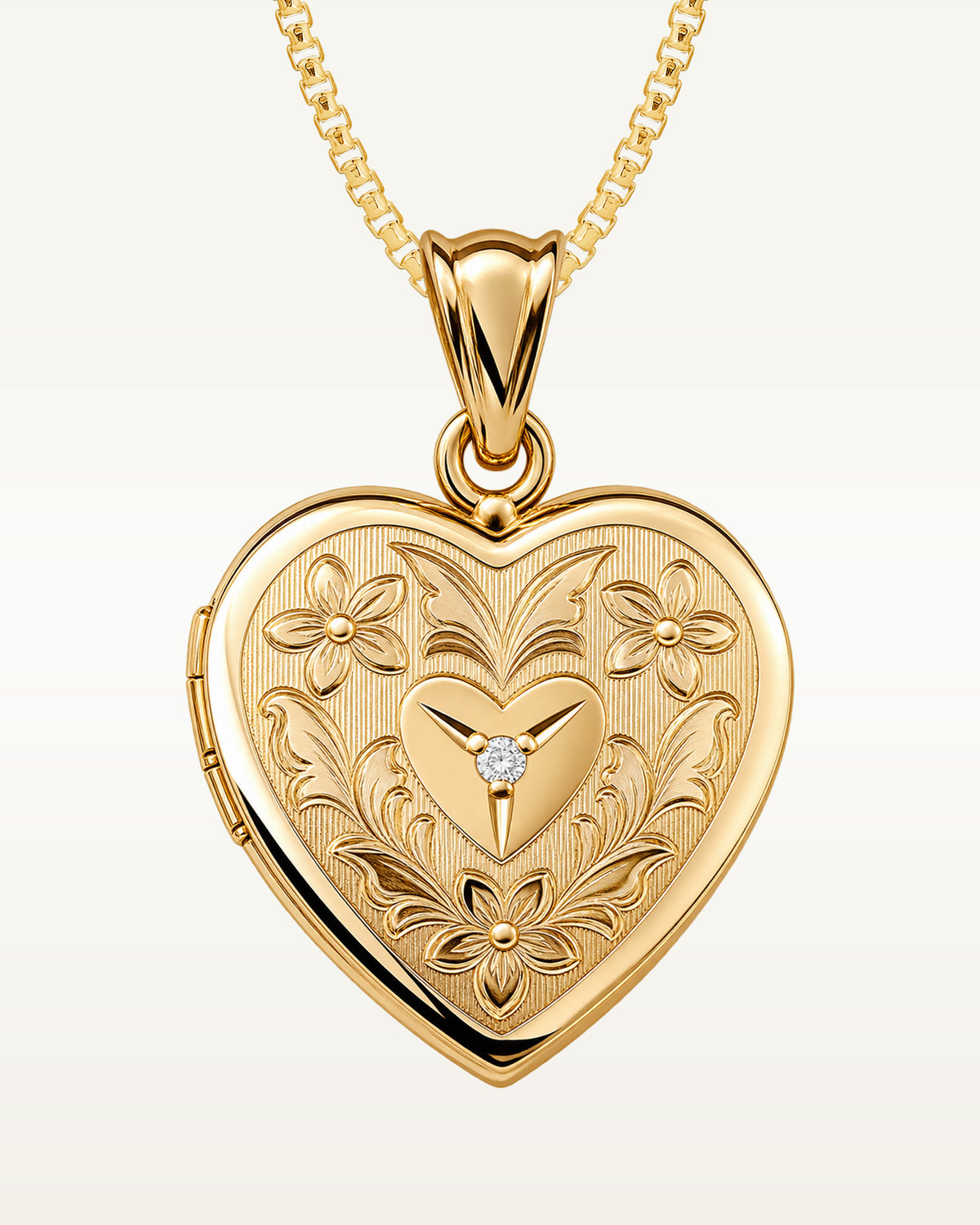 Gold Filled Baby Polished Heart Locket with w/ Diamond Center