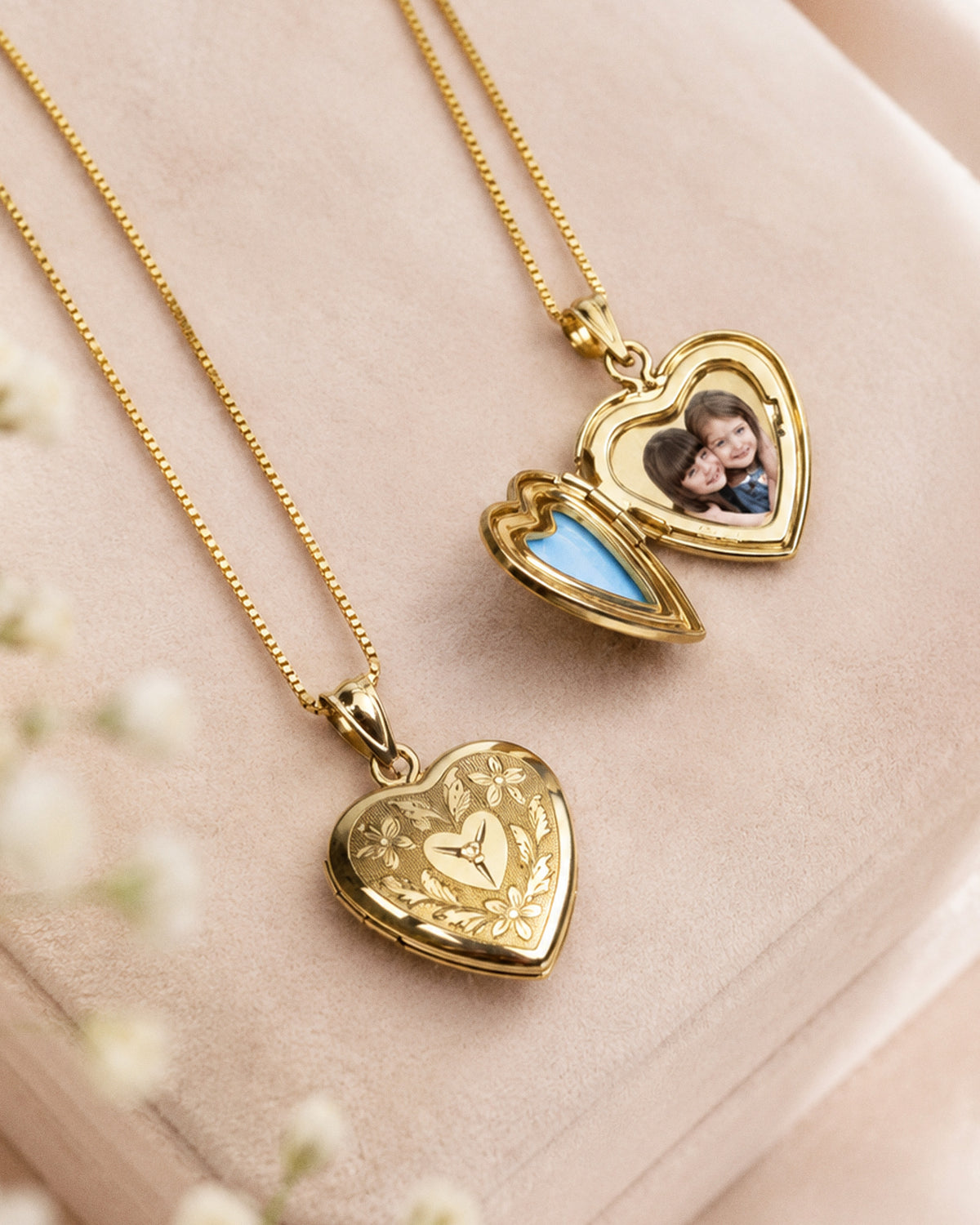 Gold Filled Baby Polished Heart Locket with w/ Diamond Center - lifestyle